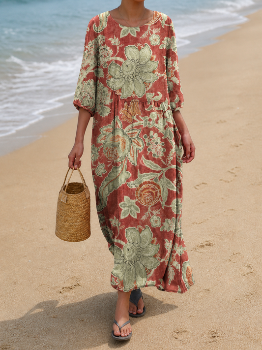 Calista | Robe Corail à Imprimé Bohème