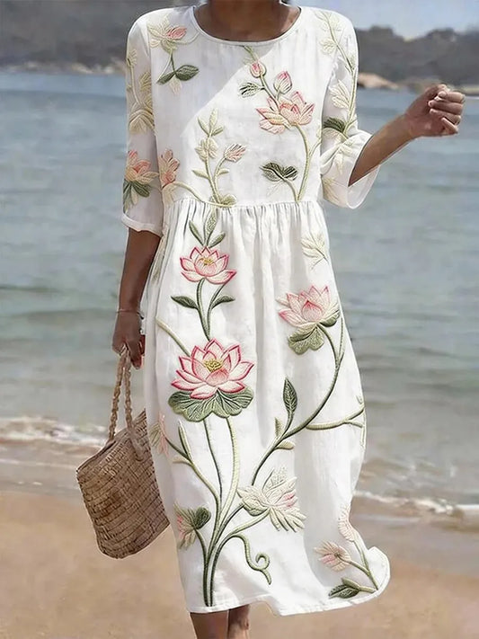 Lyséa | Robe Blanche aux Fleurs de Lotus