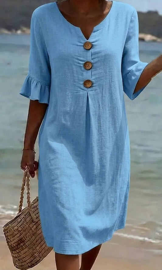Maëlys | Robe Bleu Ciel à Boutons