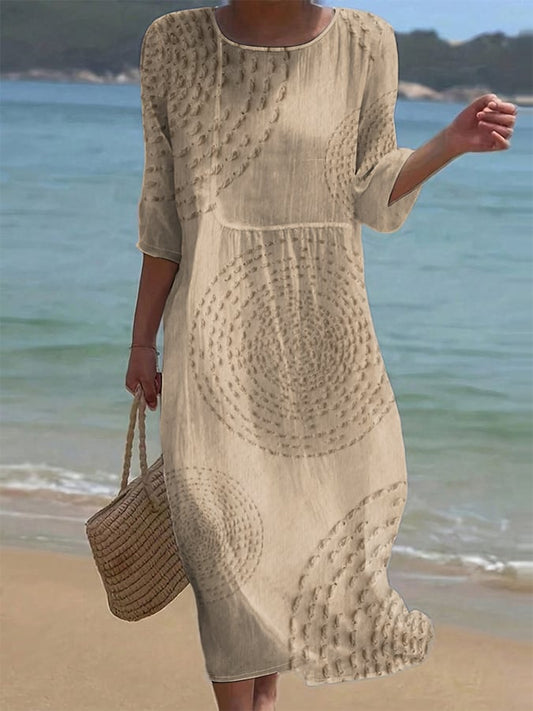 Lison | Robe Sable à Motifs Ton sur Ton