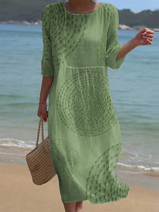 Émeline | Robe Sauge à Motifs Ton sur Ton