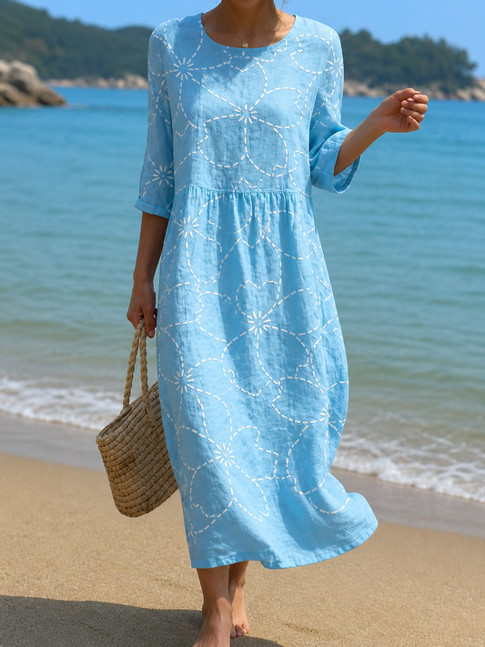 Célestine | Robe Azur aux Fleurs Esquissées