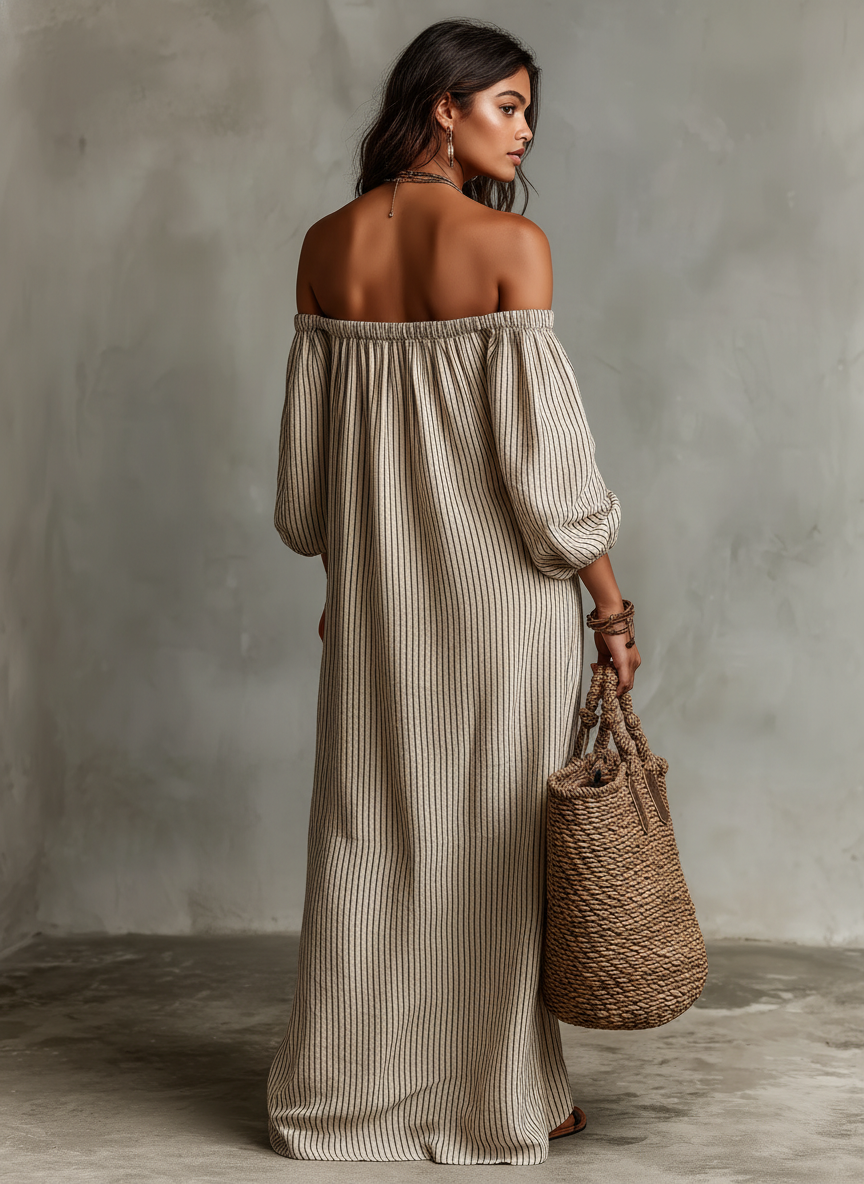 Carmen | Vestido Largo de Algodón y Lino con Diseño Off-Shoulder