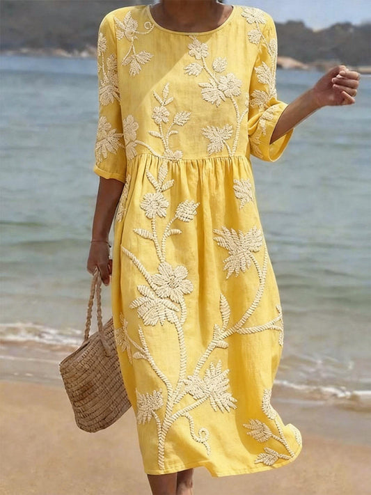 Capucine | Robe Jaune Soleil aux Fleurs Ivoire