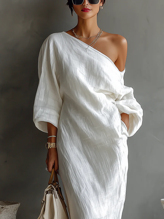 Elise | Élégante Robe Maxi Asymétrique Blanche
