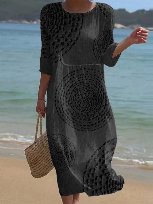 Ébène | Robe Noire à Motifs Ton sur Ton