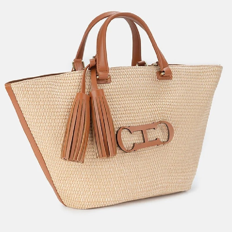 Éléna | Sac Cabas Tressé à Pompons