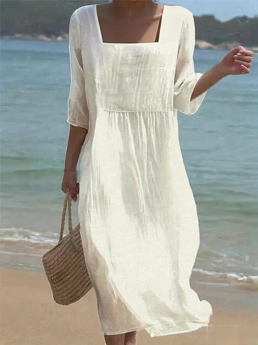 Bérénice | Robe Ivoire à Encolure Carrée