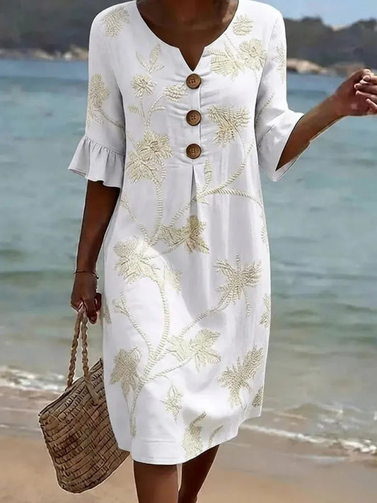 Albane | Robe Blanche aux Motifs Botaniques