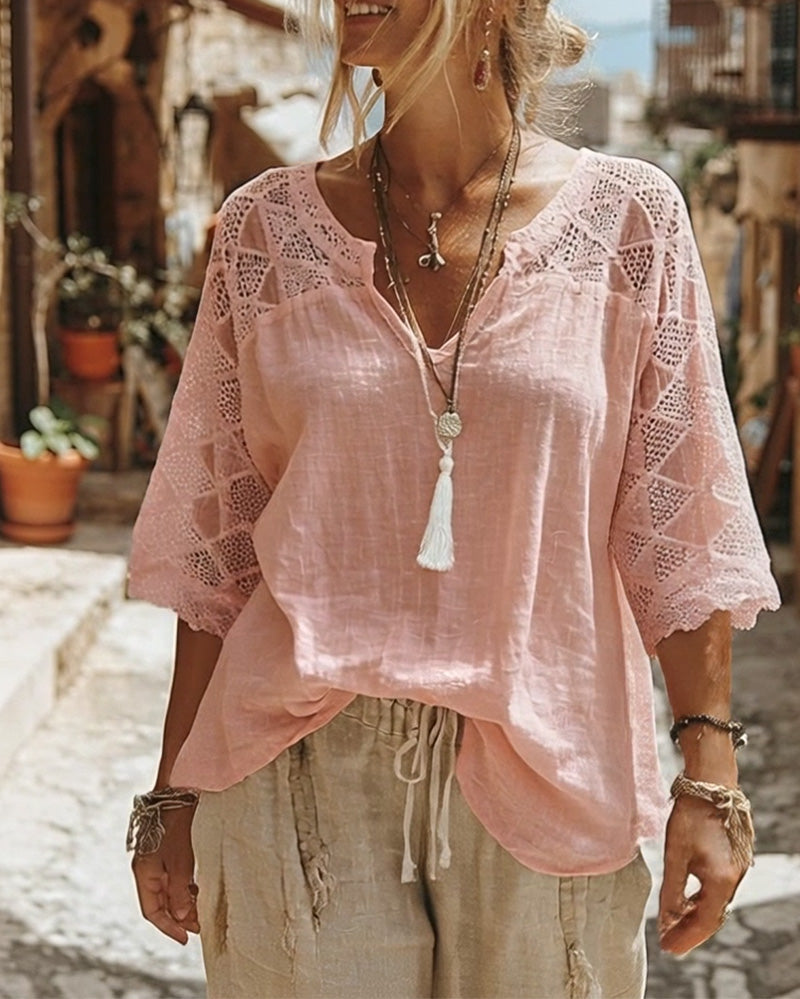Anna | Blusa con Escote en V y Detalles de Encaje