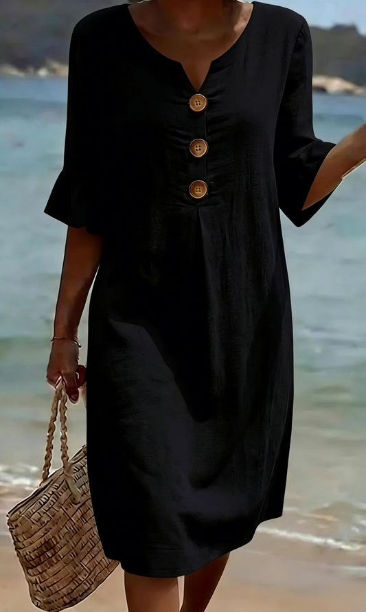 Margaux | Robe Noire à Boutons