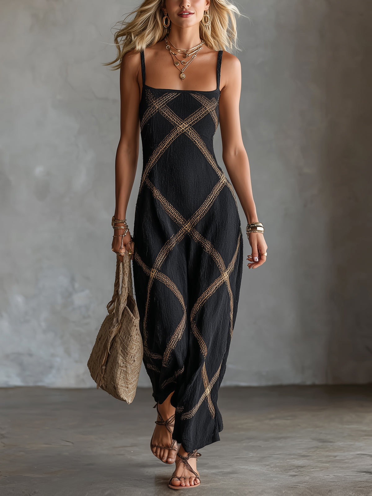 Raik | Robe Géométrique Noir Chameau