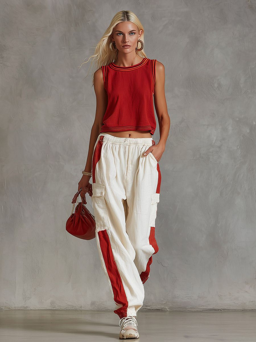 Casual & Stylish White Cargo  Cotton-Linen Pants