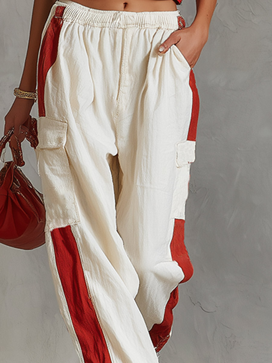 Casual & Stylish White Cargo  Cotton-Linen Pants