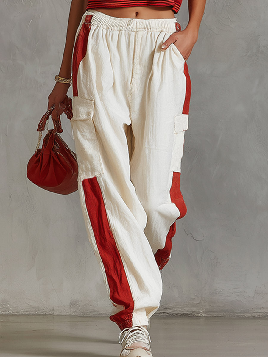 Casual & Stylish White Cargo  Cotton-Linen Pants