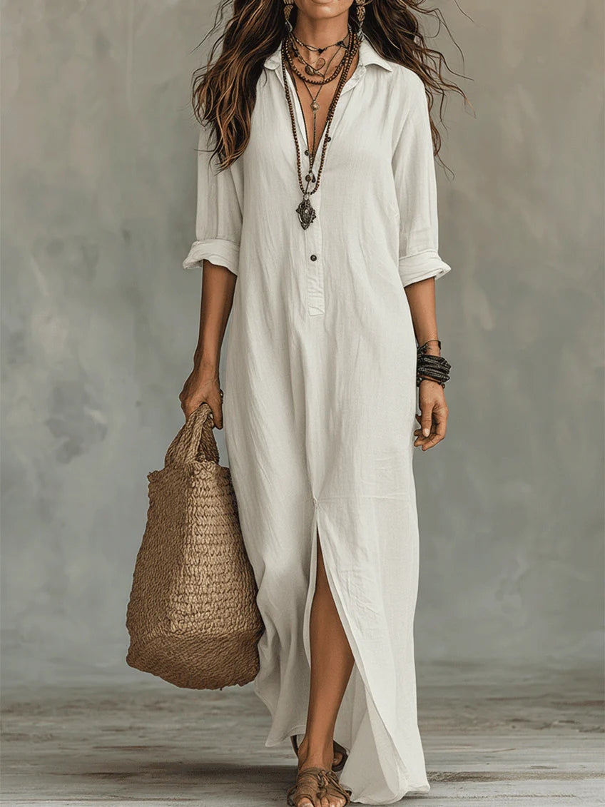 Soline | Vestido Maxi Negro Largo con Botones