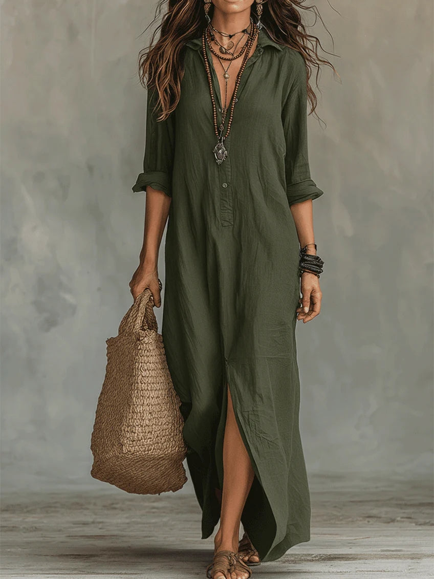 Soline | Vestido Maxi Negro Largo con Botones