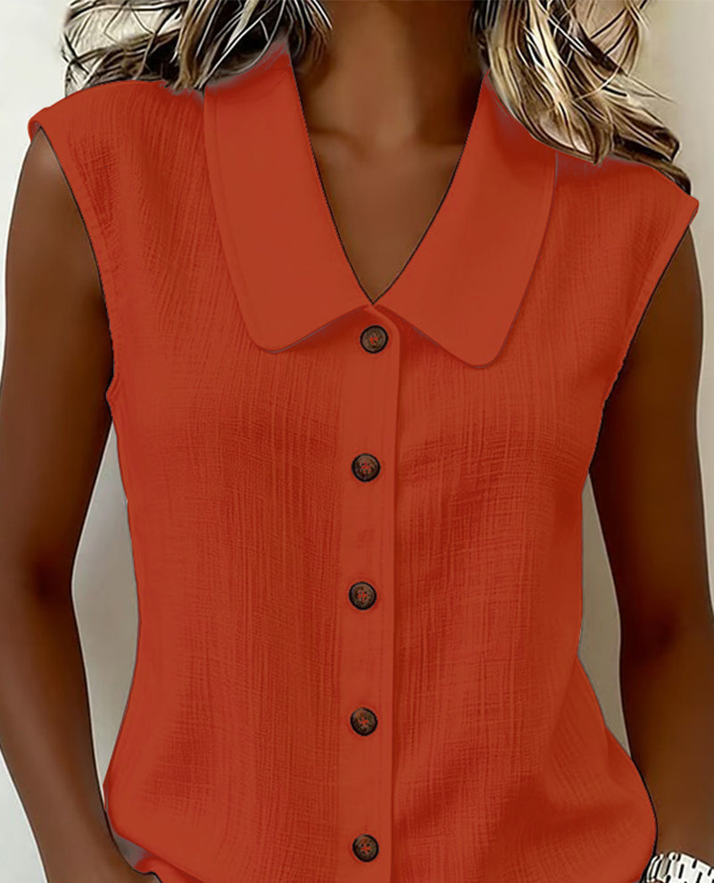 Cecilia | Blusa Sin Mangas de Mezcla de Lino y Algodón