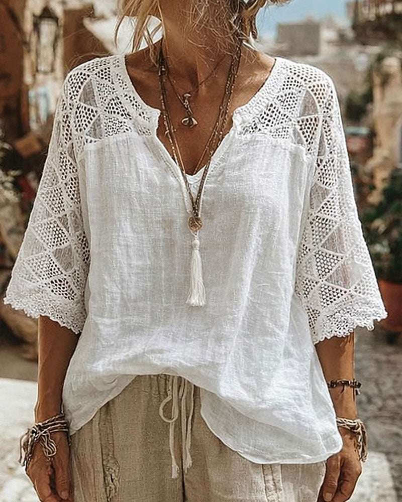 Anna | Blusa con Escote en V y Detalles de Encaje