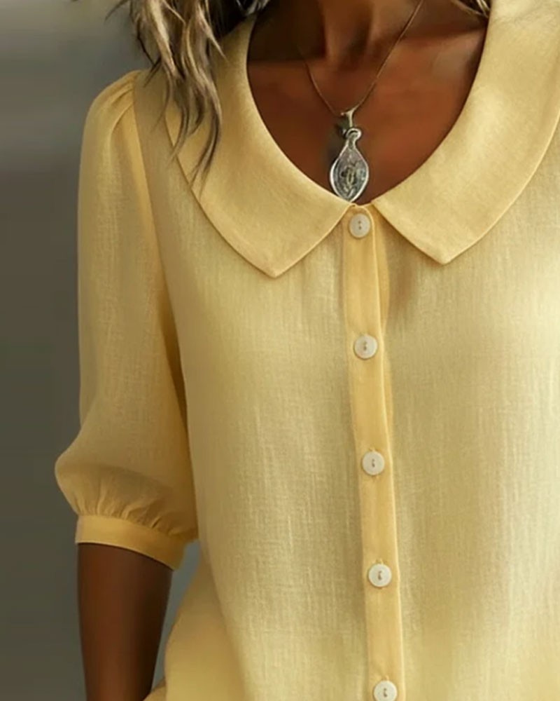 Alessia | Camisa de Algodón de Manga Media con Cuello Peter Pan