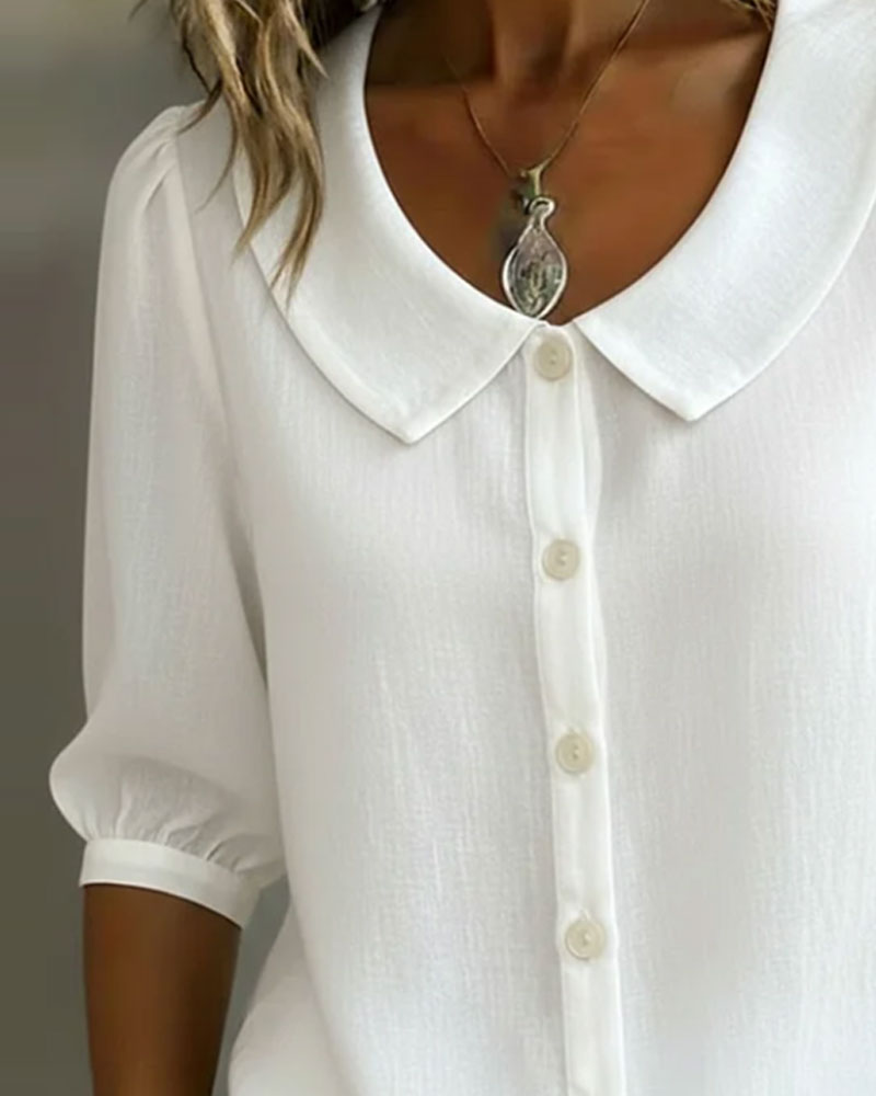 Alessia | Camisa de Algodón de Manga Media con Cuello Peter Pan
