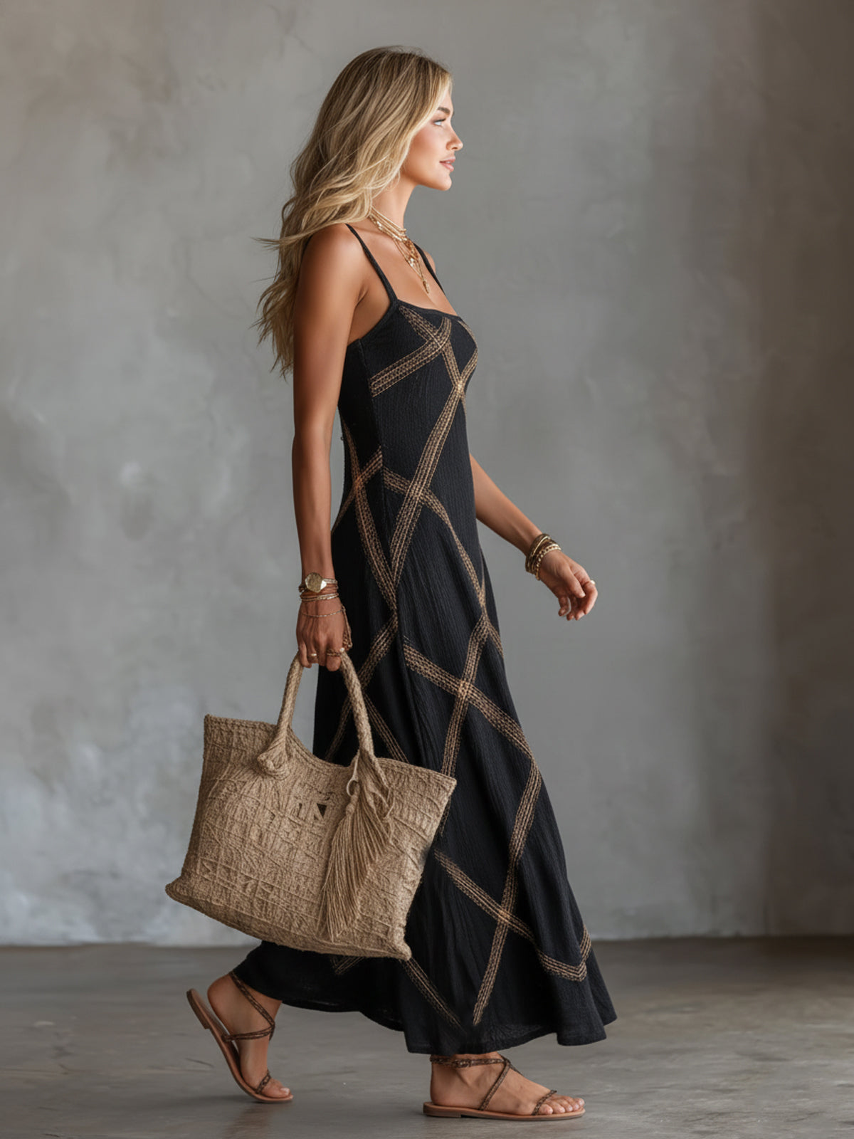 Raik | Robe Géométrique Noir Chameau