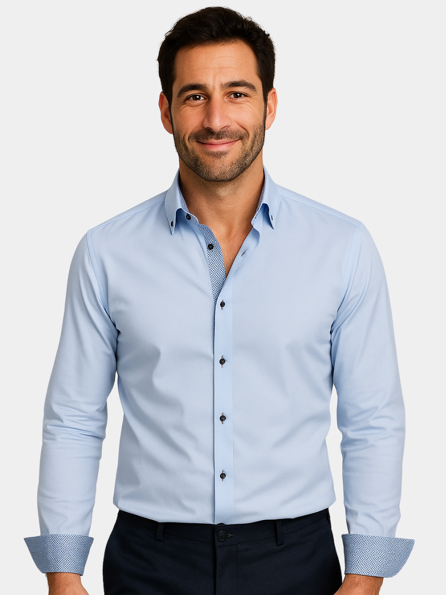 CAMISA ELEGANTE LIGERA CON DETALLES CONTRASTADOS