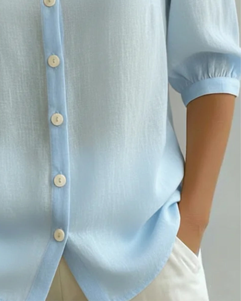 Alessia | Camisa de Algodón de Manga Media con Cuello Peter Pan