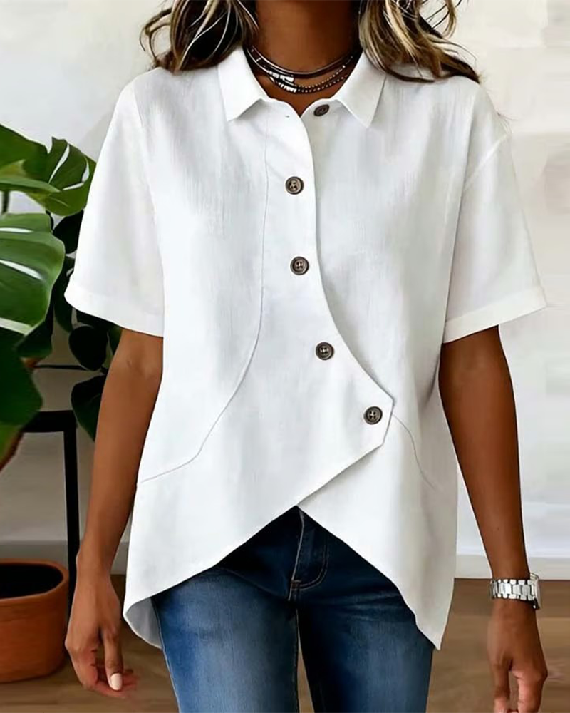 Vittoria | Blusa Asimétrica de Algodón-Lino con Botones