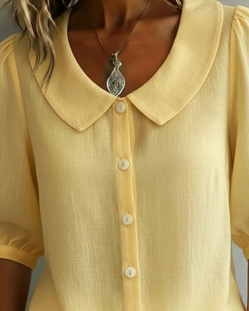 Alessia | Camisa de Algodón de Manga Media con Cuello Peter Pan