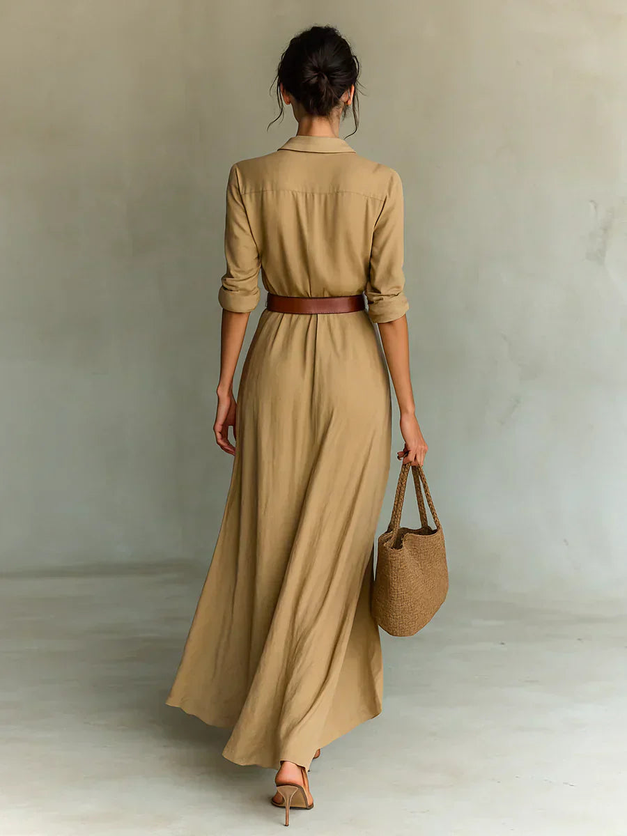 Camille | Robe Maxi à Revers et Ceinture Taille