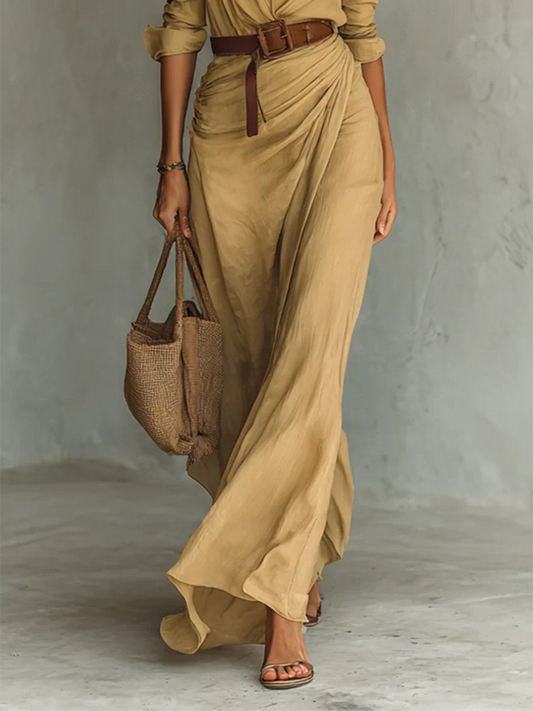 Camille | Robe Maxi à Revers et Ceinture Taille