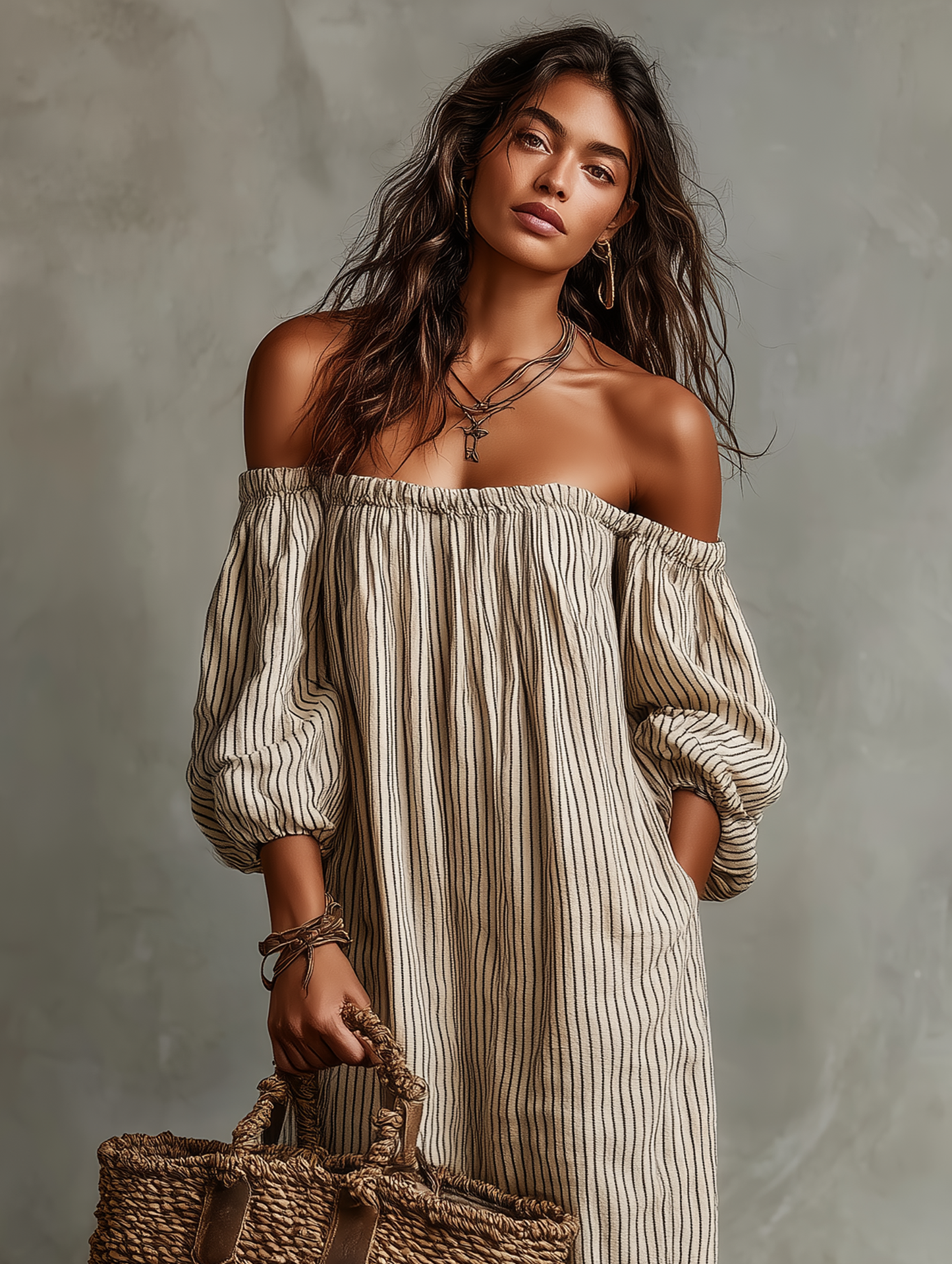 Carmen | Vestido Largo de Algodón y Lino con Diseño Off-Shoulder