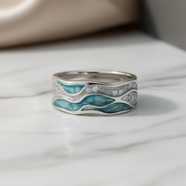 Bague Argentée Vagues de Turquoise