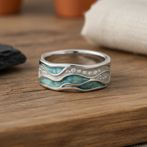 Bague Argentée Vagues de Turquoise
