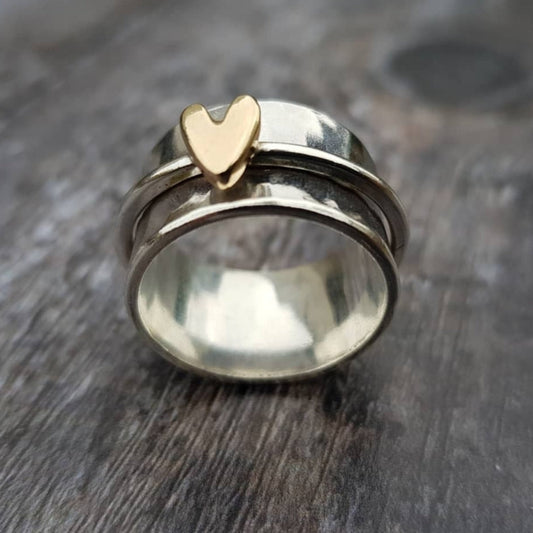 Bague Argentée avec Cœur Doré