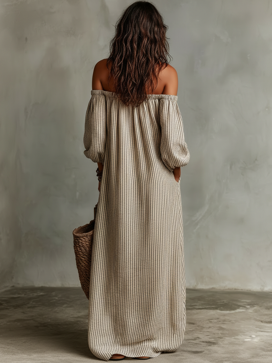 Carmen | Vestido Largo de Algodón y Lino con Diseño Off-Shoulder