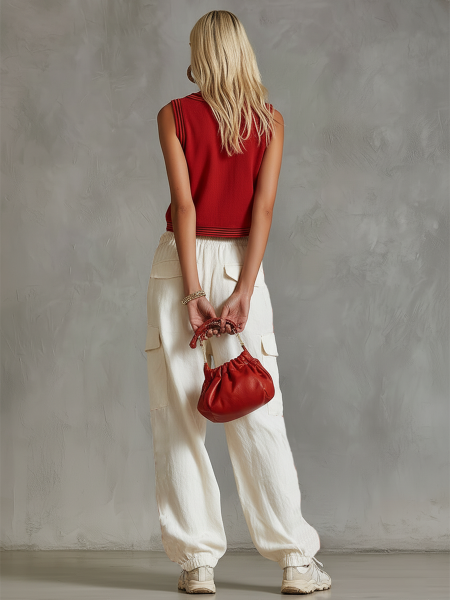 Casual & Stylish White Cargo  Cotton-Linen Pants