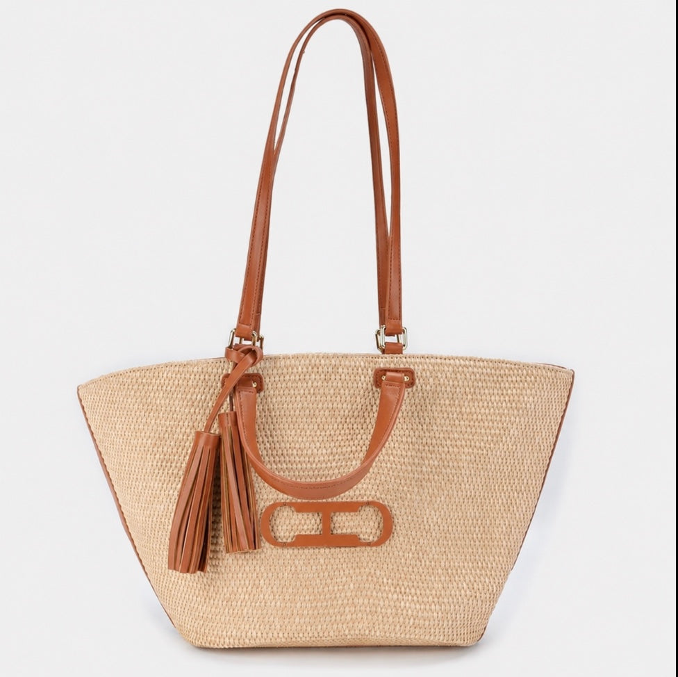 Éléna | Sac Cabas Tressé à Pompons