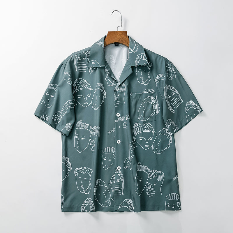 CAMISA CUBANA CON ESTAMPADO DE DIBUJOS