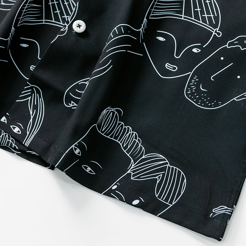 CAMISA CUBANA CON ESTAMPADO DE DIBUJOS