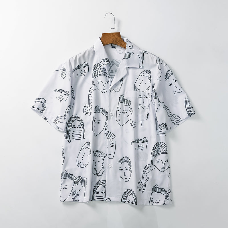 CAMISA CUBANA CON ESTAMPADO DE DIBUJOS
