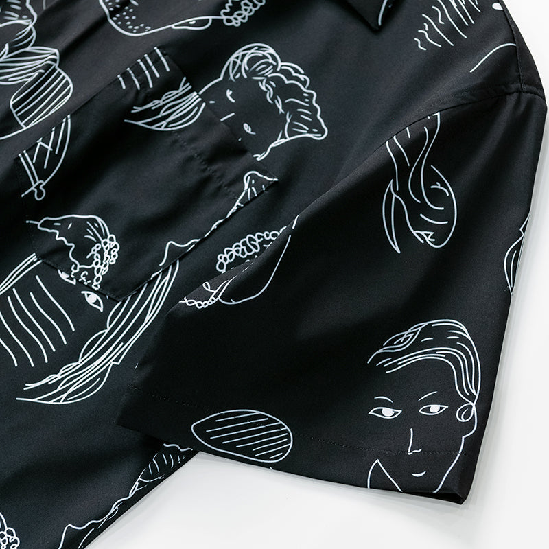 CAMISA CUBANA CON ESTAMPADO DE DIBUJOS