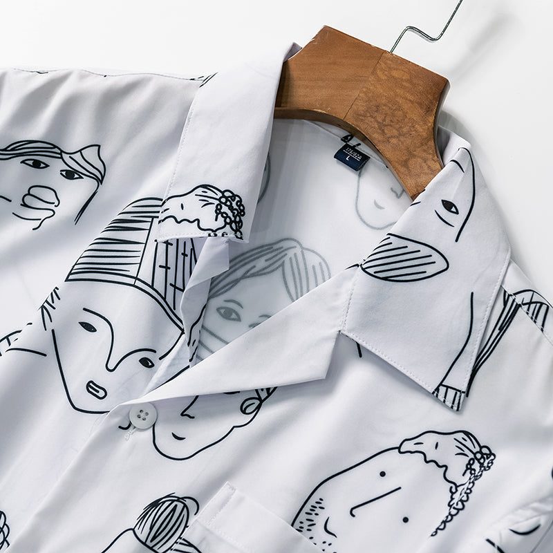 CAMISA CUBANA CON ESTAMPADO DE DIBUJOS