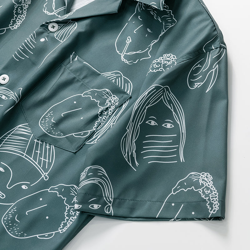 CAMISA CUBANA CON ESTAMPADO DE DIBUJOS