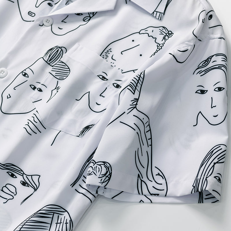 CAMISA CUBANA CON ESTAMPADO DE DIBUJOS
