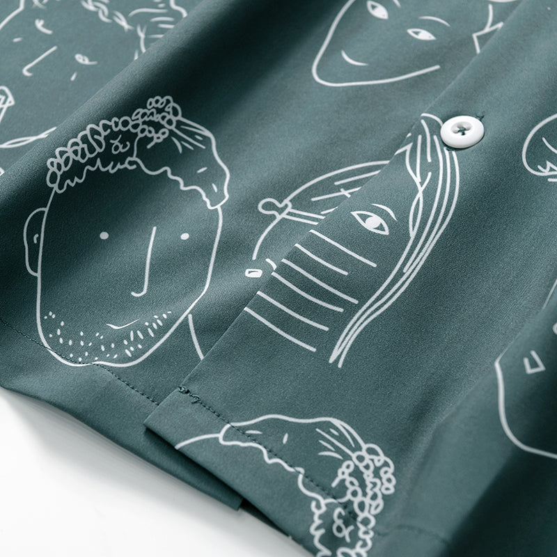 CAMISA CUBANA CON ESTAMPADO DE DIBUJOS
