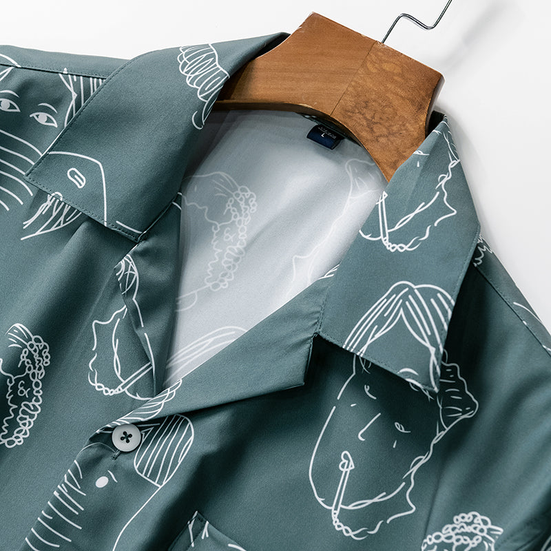 CAMISA CUBANA CON ESTAMPADO DE DIBUJOS