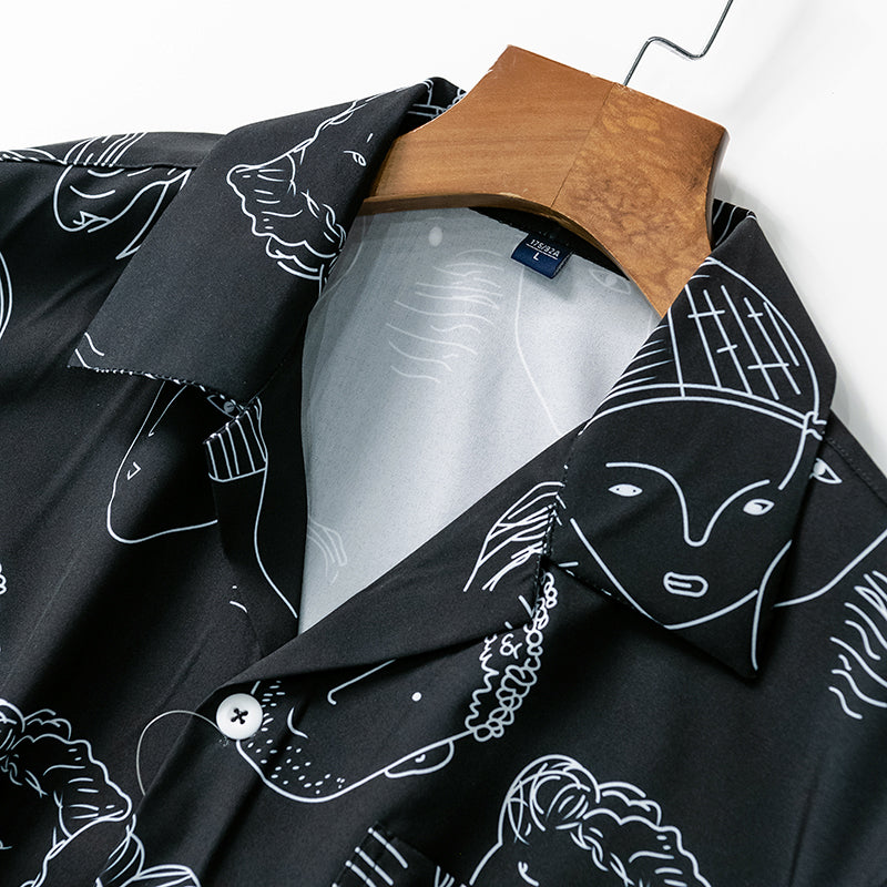 CAMISA CUBANA CON ESTAMPADO DE DIBUJOS