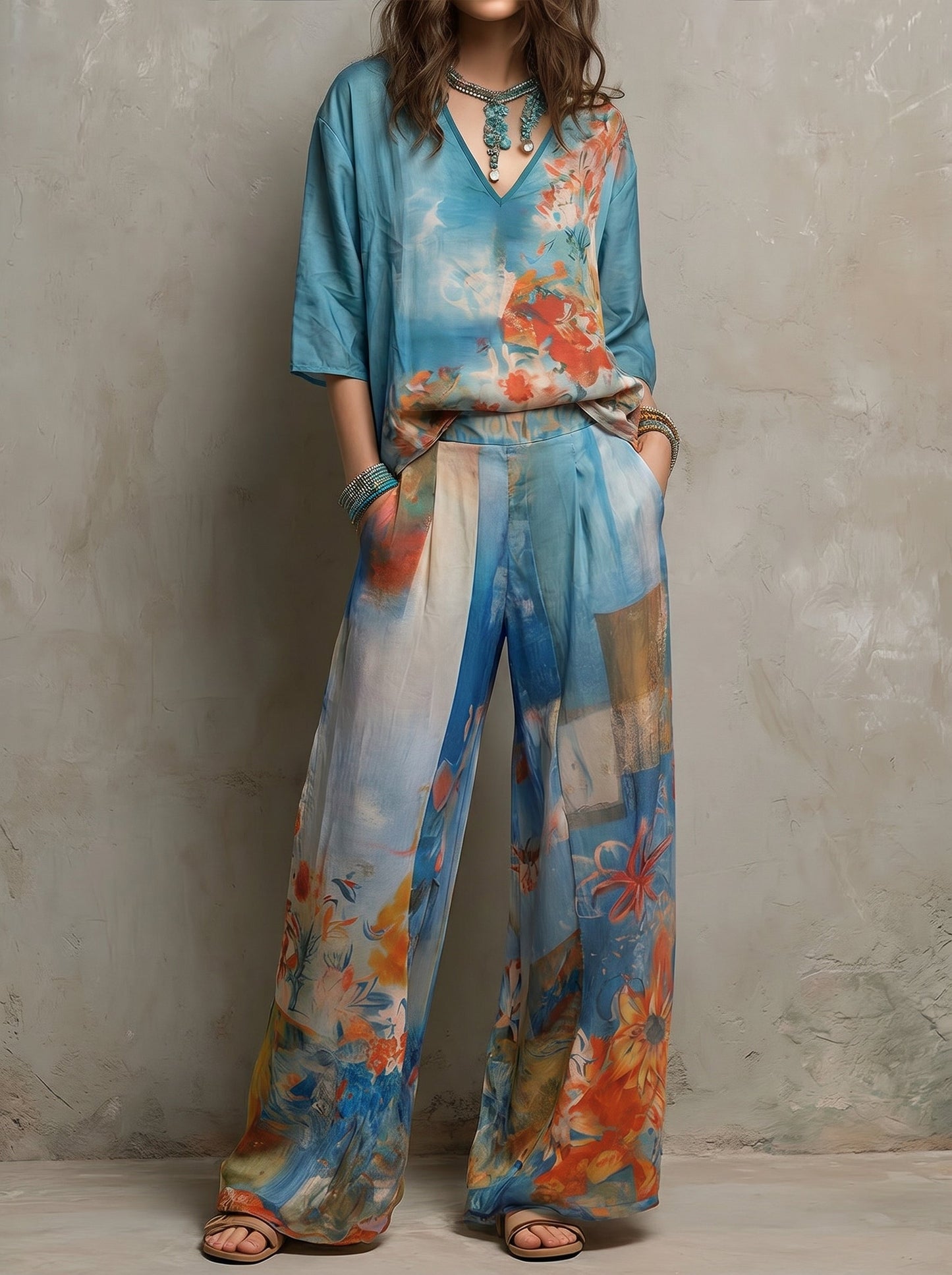 CLARA | Ensemble élégant à imprimé floral avec pantalon large